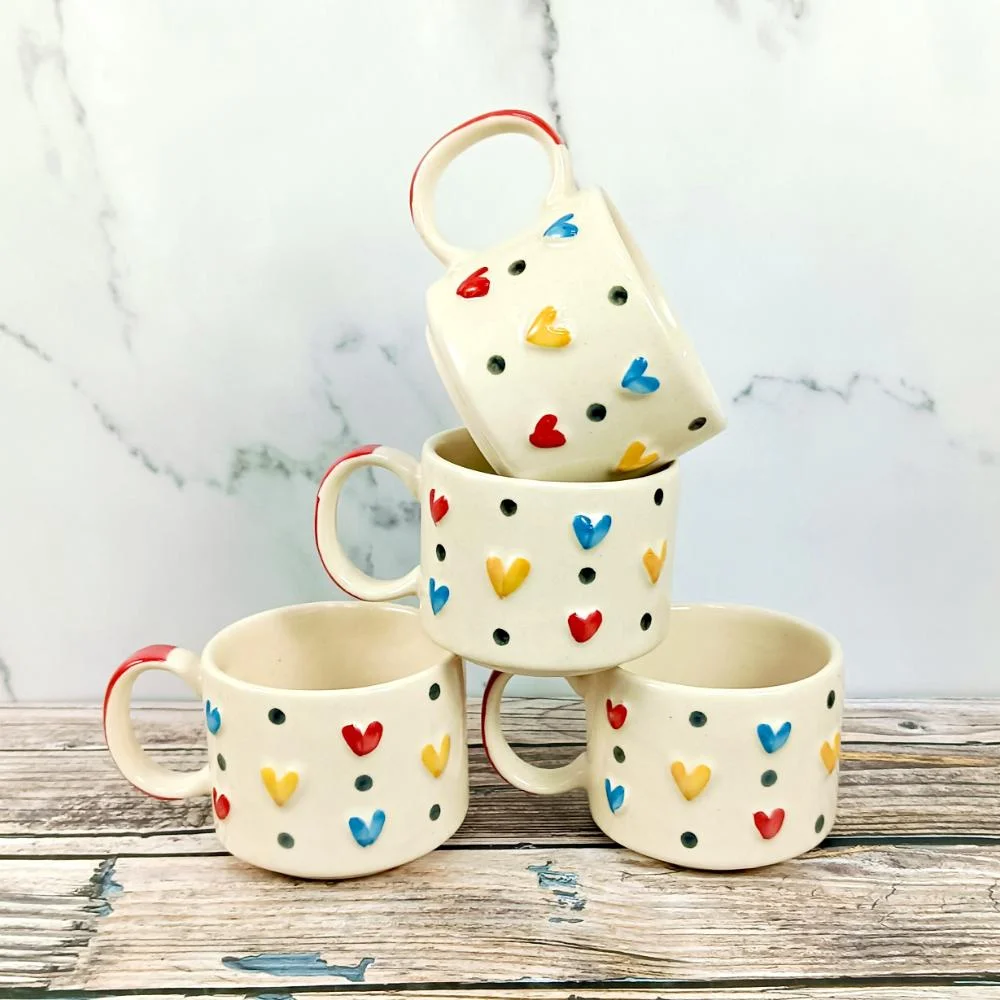 Handpainted Multicolor Heart Design Ceramic Cups