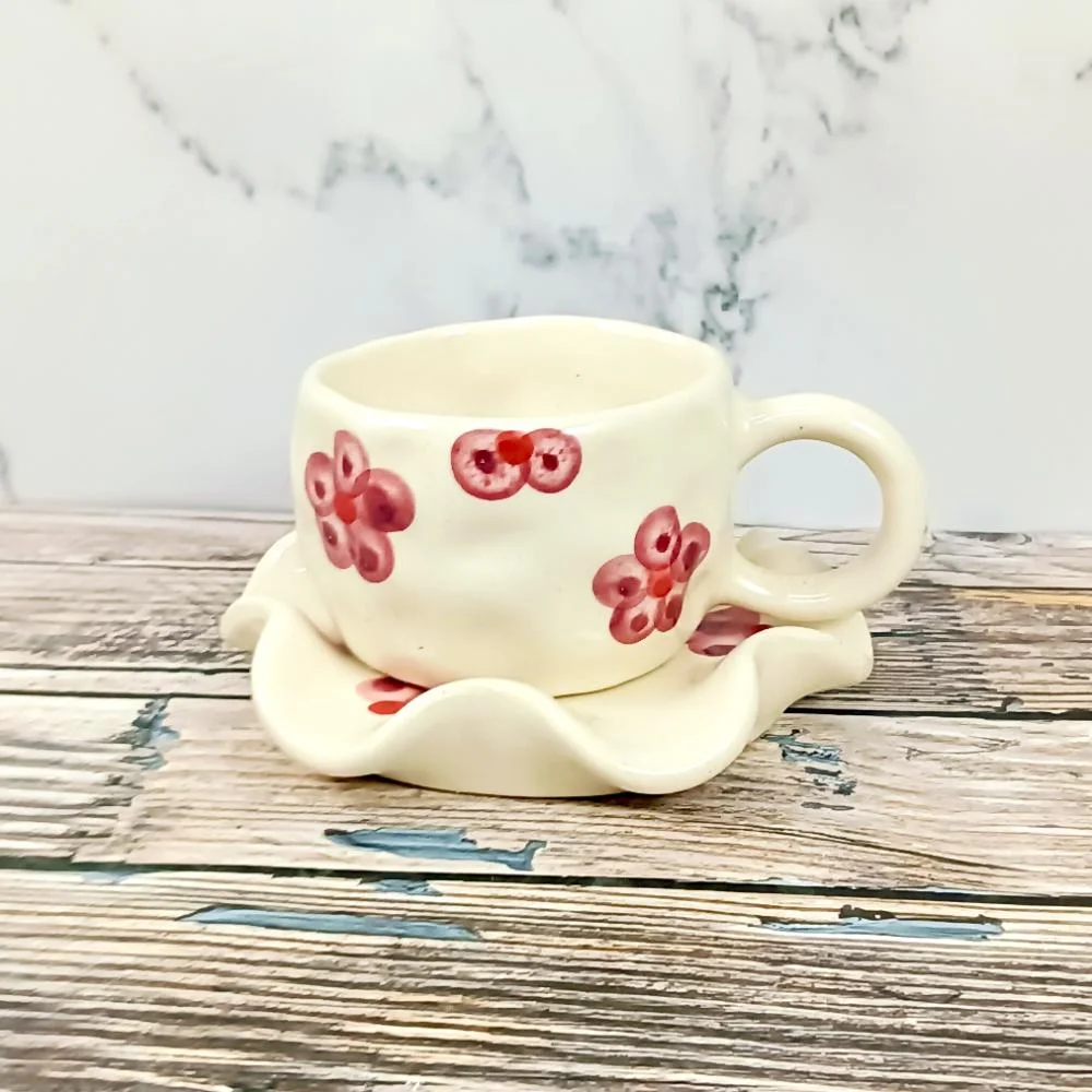 Leaf Design Khurja Ceramic Cup and Saucer
