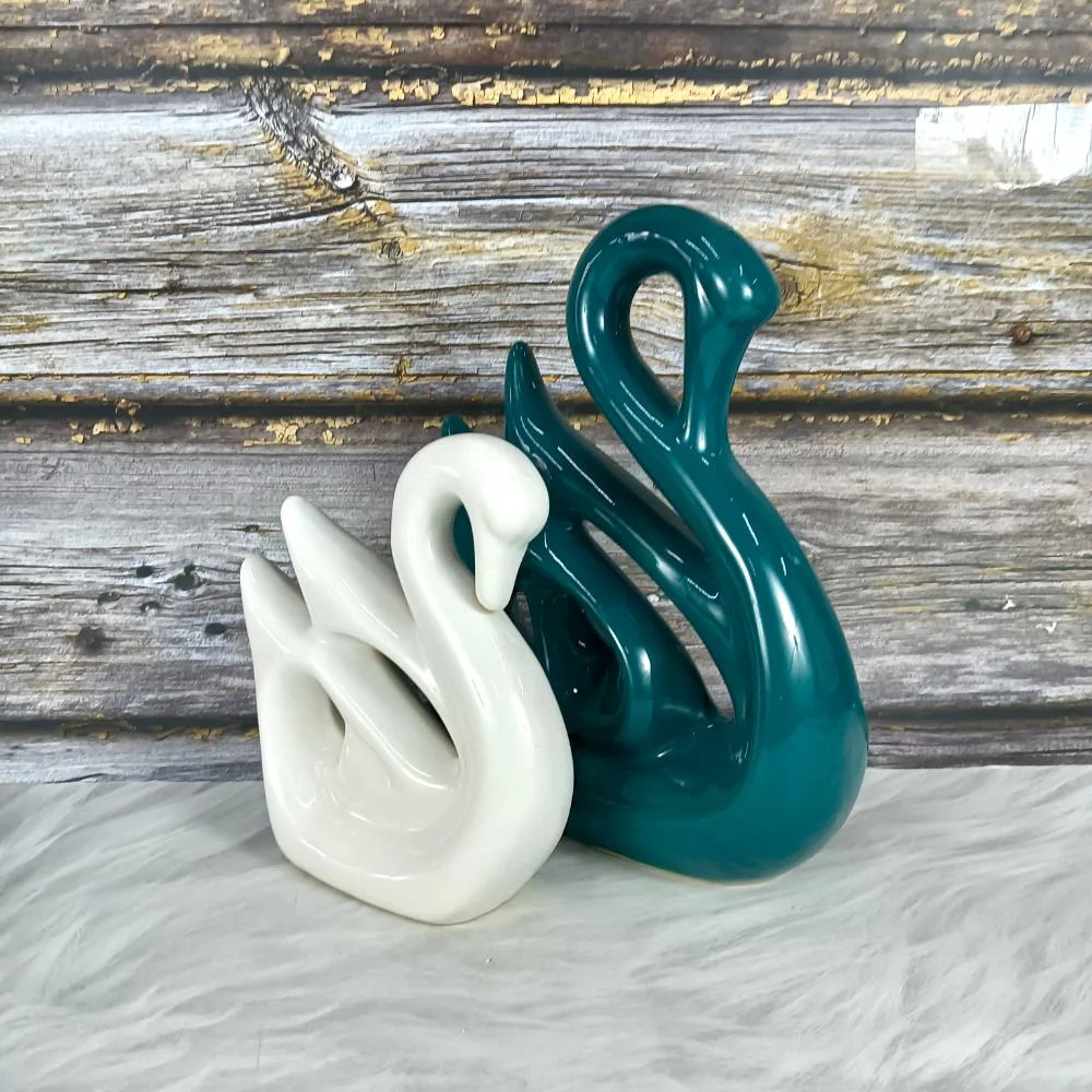 Swan Couple Piano Ceramic Figures Set of 2