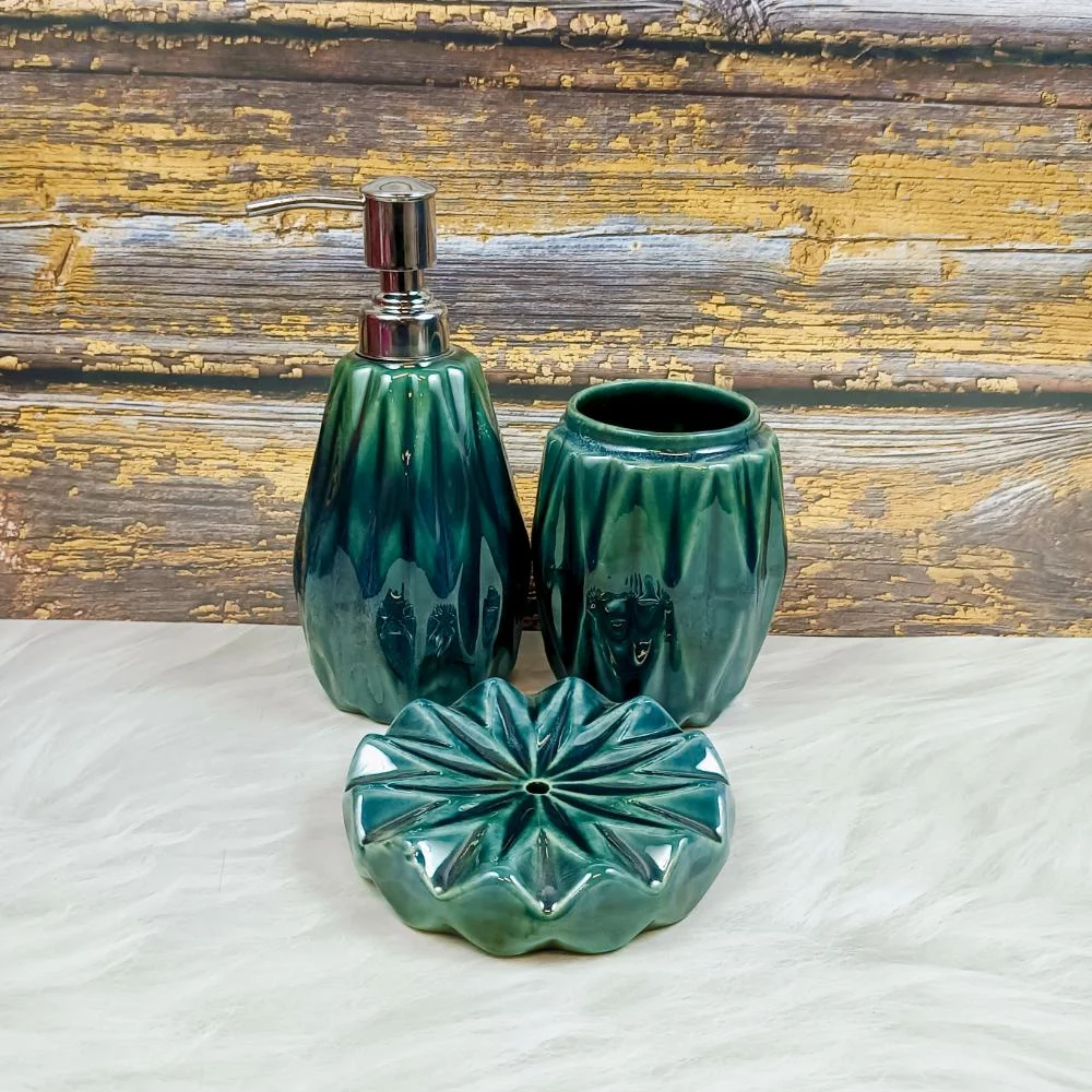 Diamond Cut Green Ceramic Bathroom Set