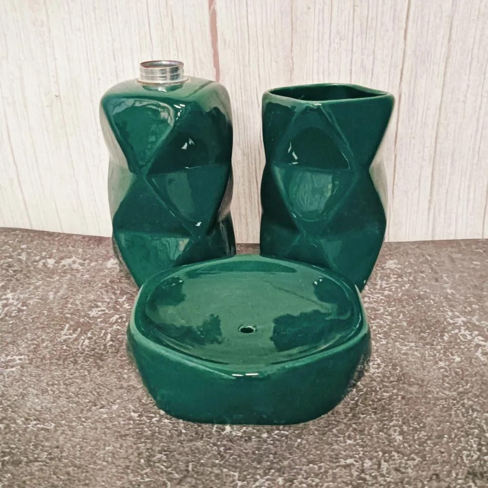 Khurja Pottery Diamond Cut Ceramic Bathroom Set