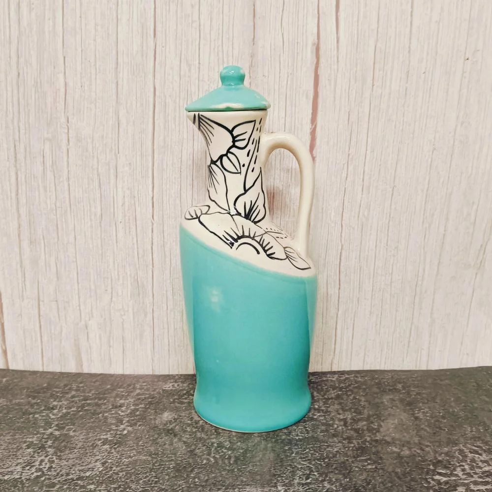 Dual Tone Handpainted Khurja Ceramic Oil Bottle