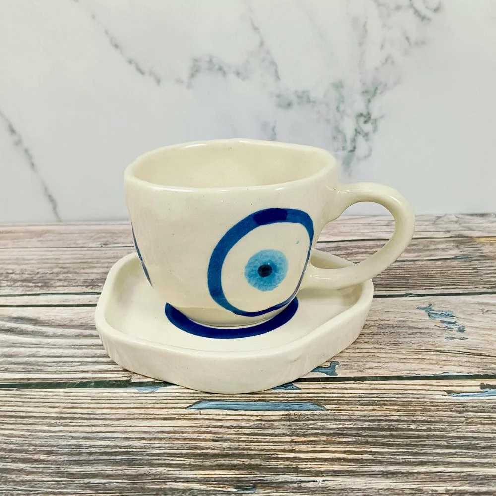 Khurja Pottery Evil Eye Ceramic Cup Saucer
